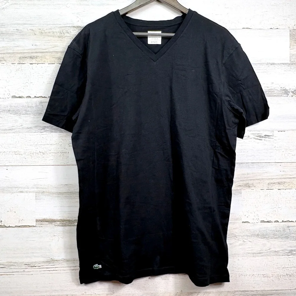 Lacoste V-Neck T-Shirt Mens XXL Black Supima Cotton Short Sleeve Old Money